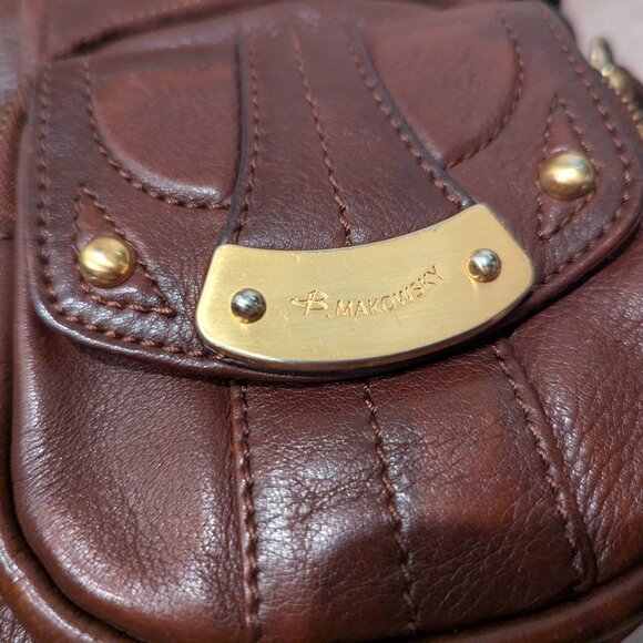 B. Makowski Brown Soft Leather Shoulder Bag Y2K Slouchy Front Pockets Brass - Picture 9 of 16
